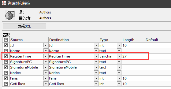 change the varchar to datetime lengh 6